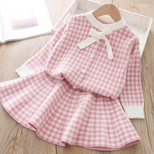 Conjuntos de roupas bebê outono inverno meninas conjunto crianças algodão 2pcs panos crianças roupas camisa saia camisola terno para desgaste de malha