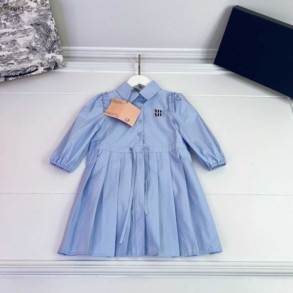 Брендовая юбка для девочек, детские платья из чистой хлопчатобумажной ткани, размер 110-160, дизайнерское детское платье-рубашка с откидным воротником, платье для малышей Dec20