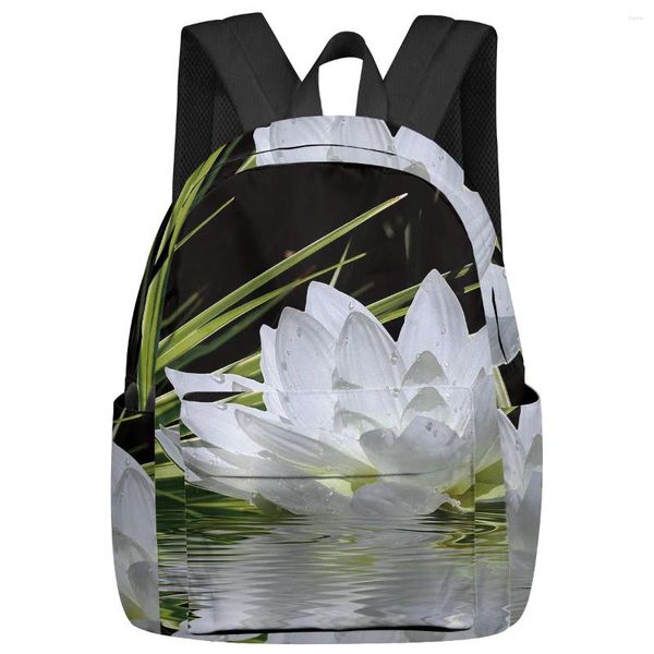 Backpack White Lotus e Black Zen Stones Women Man Backpacks School à prova d'água para estudantes meninos Meninas Bolsas de laptop Mochilas