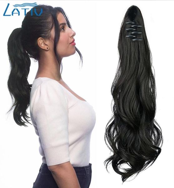 Lativ 20 inç pençe klipsi saç uzatma kuyruğu üzerinde sentetik uzun dalgalı at kuyruğu saç parçacığı kadınlar için günlük görünümlü saç 2202173330360