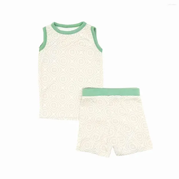 Conjuntos de roupas crianças em forma de padrão crianças tanque shorts criança 2-pcs roupas meninos fibra de bambu roupas de verão