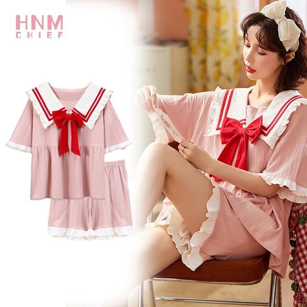 Saias kawaii pamas pijamas mulheres plus size tamanho fofo príncipe estilo casa dorminhoco marinheiro camisola lua rosa shorts conjuntos de pama conjunto de pama