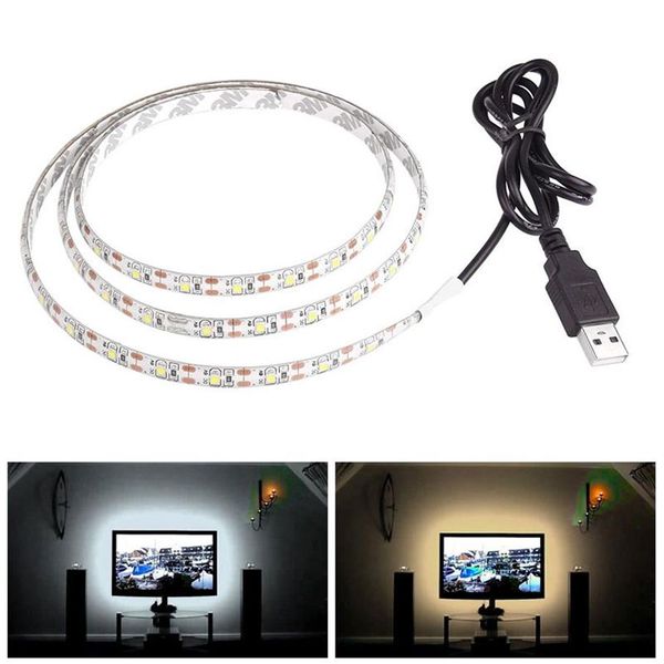 5v 50cm 1m 2m 3m 4m 5m USB Kablo Güç LED Şerit Işık lambası SMD 3528 Noel Masa Dekor Lambası Tip TV Arka Plan Aydınlatma Wat300H