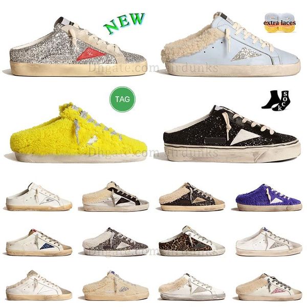 2024 glitter fare sporco vecchia scarpa golden gooss pantofole di pelliccia hi star midstar piattaforma goldenstar scivolo peloso soffice pantofola da camera diapositive goise sandalo casa goos appartamenti