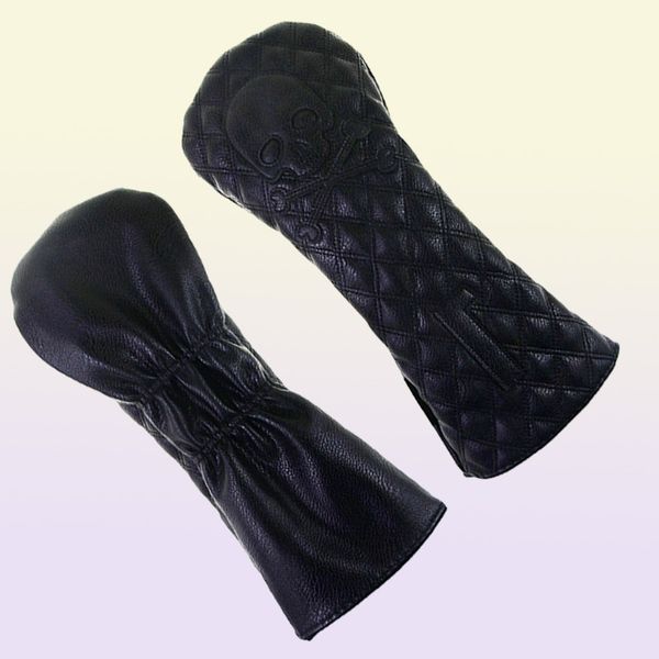 Gloof golf crânio esqueleto cabeça capa clube preto couro headcovers conjunto se encaixa motorista fairway madeira suprimentos 2205176692025