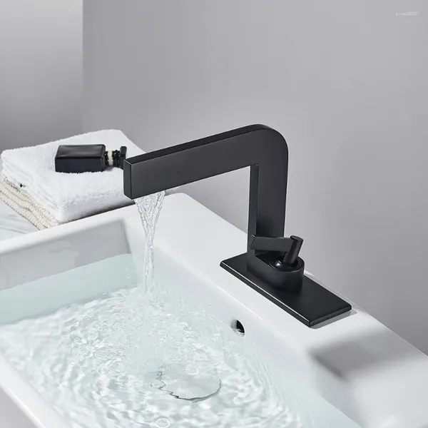 Badezimmer Waschbecken Wasserhähne Vidric Schwarz Quadrat Wasserfall Wasserhahn Becken Mischbatterie Breite Auslauf Gefäß Bad Fauet Kaltes Wasser Einzigen Griff deck M