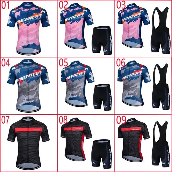 Sets Pro Team MERIDA Radtrikot Set Herren Sommer Kurzarm MTB Fahrradbekleidung Ropa Ciclismo Atmungsaktives Quickdry Radfahren Sport