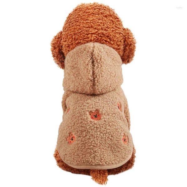 Abbigliamento per cani Abbigliamento per animali domestici Calore autunnale e invernale Indossare felpe con cappuccio su entrambi i piedi Giacca con cappuccio in peluche con motivo ricamato orsacchiotto