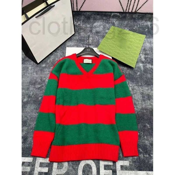 Suéteres femininos designer 2023 inverno novo vermelho verde contraste emendado lã de malha com decote em v pulôver suéter para mulheres soltas e emagrecimento top y2f6