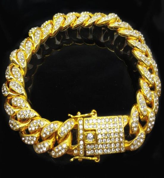 Nuovi braccialetti in oro Hip Hop da uomo Bracciali con diamanti simulati Gioielli Moda Iced Out Bracciale a catena a maglia cubana Miami1318888