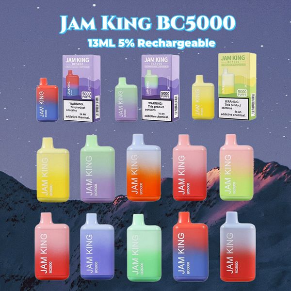 Authentische Jam King bc5000 Puff Einweg-E-Zigarette Crystal Vape 13 ml vorgefüllt 650 mAh 12 Geschmacksrichtungen wiederaufladbar 5000 Züge Poco Vape Mod Box vs. Tornado Vape Elf Bar