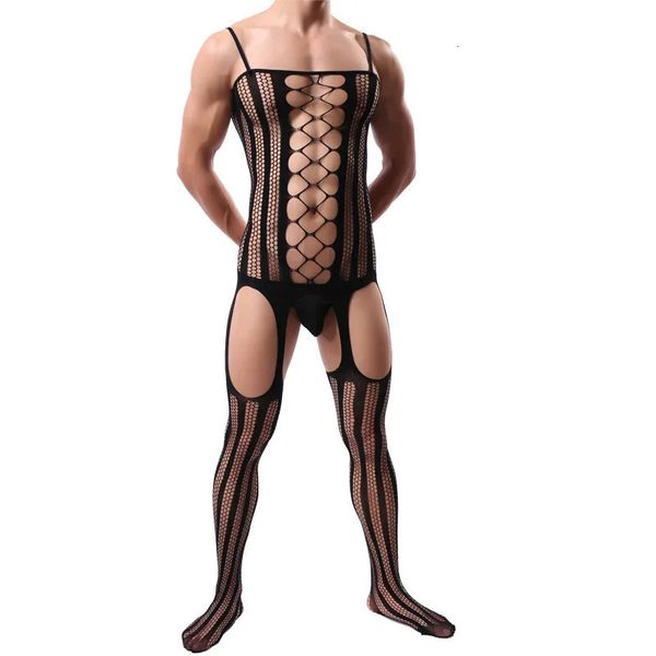 Männer Porno Sexy Dessous Unterwäsche Exotischer Bodysuit Mesh Net Body Strümpfe Ultradünne Sling Netting Schlauch Mann Overall Strumpfhosen 231226