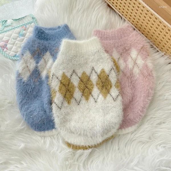 Köpek Giyim Pet Peluş Peluş Sweater Elmas Ekose Küçük Kıdemli Kıyafetler Sonbahar ve Kış Ceket Kıyafetleri Küçük Köpekler