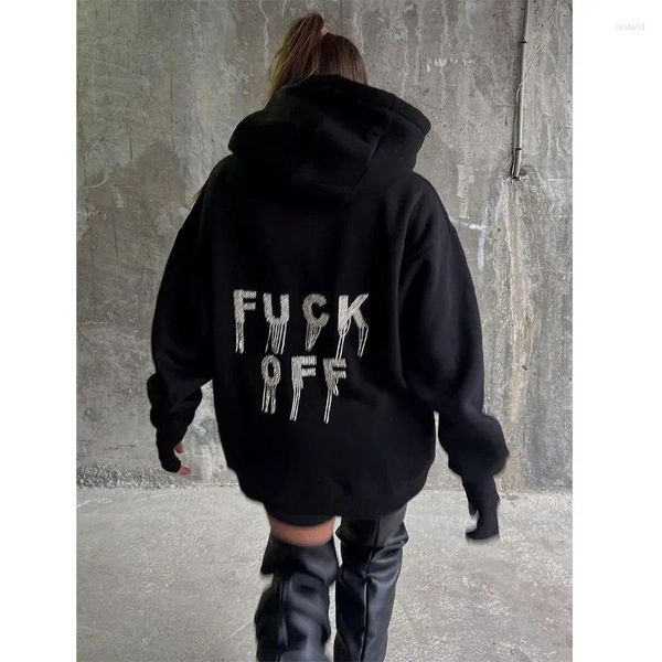 Kadın Hoodies Street Girl Sonbahar ve Kış Moda Gevşek Mektup Elmas Püskül Kapüşonlu Ceket Kadınlar