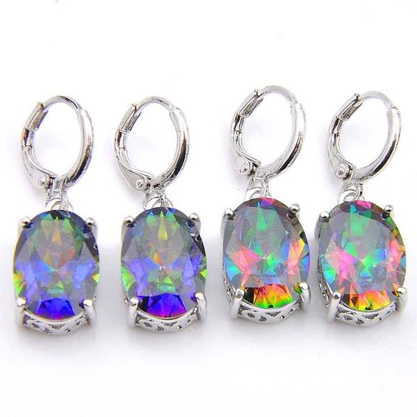 10Prs Luckyshine 2 couleurs en option feu ovale arc-en-ciel mystique topaze pierres précieuses argent boucles d'oreilles pour vacances de mariage Party331b