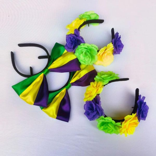 Fermagli per capelli Mardi Gras Fascia per capelli Viola Giallo e Verde Imitazione Fettuccia Ballo in maschera Ornamento per feste