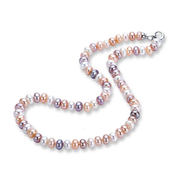 Collana lunga di perle d'acqua dolce naturale per le donne Catena al collo multicolore Perle di alta lucentezza Gioielli in argento 925 Perline con chiusura Girocollo 231225