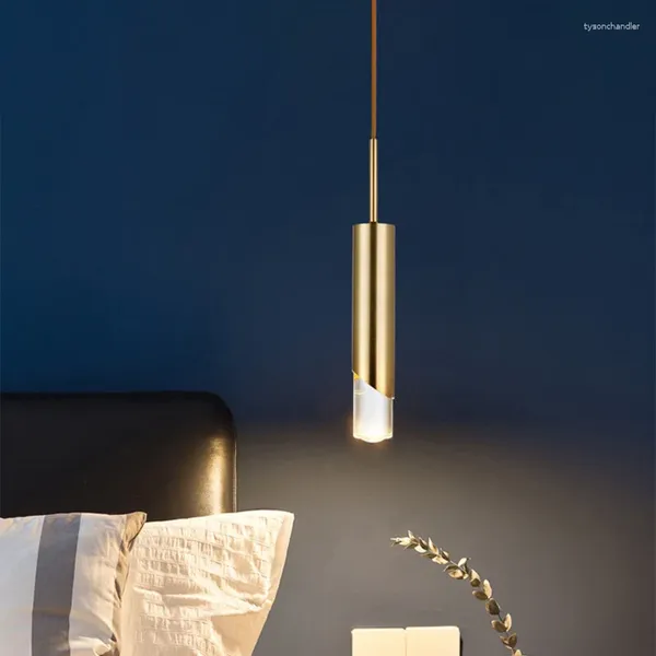 Pendelleuchten Moderne Einzelkopf-Schlafzimmer-Nachttisch-Kronleuchter Einfaches Restaurant Kunstlicht Luxus Drei nordeuropäische Bar-Gold-LED