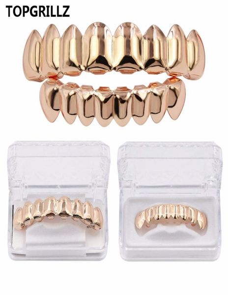 Conjunto TOPGRILLZ Grillz com acabamento dourado, oito 8 dentes superiores e 8 dentes inferiores, grelhas simples de hip hop237j7687806