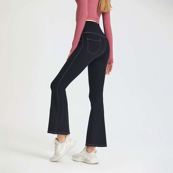 Lu Lu Pant Align Align Wijde Pijpen Broek Broek Dames Hoge taille Slanke Flare-legging Broek Gym Fitness Dans Lange broek Elasticiteit Zwart Bell Bottoms Yoga Citroen LL vrouw