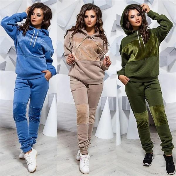 Camisas de duas peças conjunto feminino roupas esportivas outono inverno conjunto vôlei manga longa solto camisolas moletom casual terno