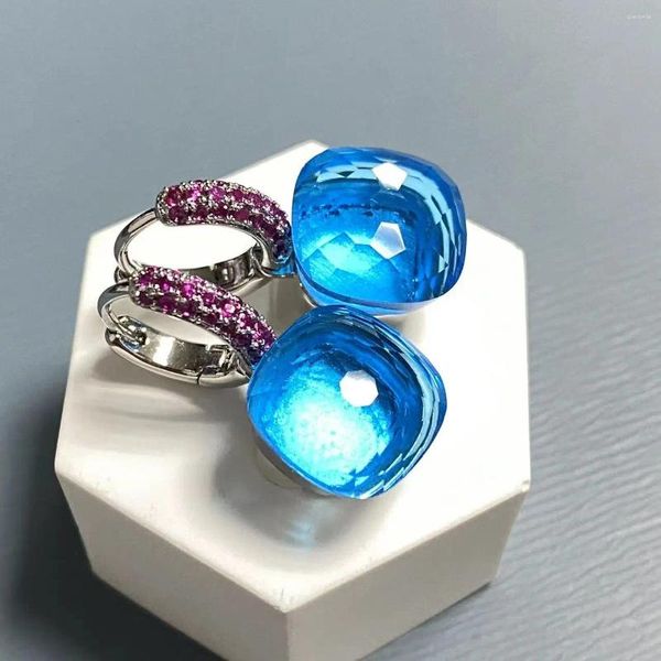 Dangle Brincos 11.6mm Max Stone Crystal Inlay Roxo Zircão Platinum Cor Londres Azul Topázio Mulheres Jóias Presente