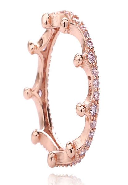 Аутентичное кольцо из стерлингового серебра 925 пробы, зачарованная корона с розой и хрустальными кольцами для женщин, подарок на свадьбу, изысканный европейский нежный драгоценный камень3553866