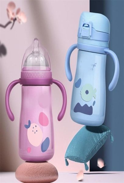 Garrafas de bebê de aço inoxidável palha garrafa térmica caneca dualuse garrafa dos desenhos animados à prova de vazamento garrafa de vácuo crianças garrafa de água térmica thermo6835737