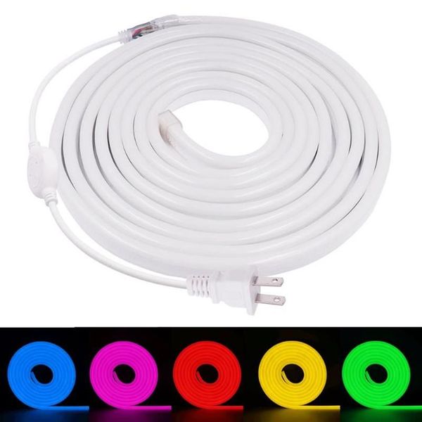 Luz de tira de néon led 220v 110v 120led m 2835 lâmpada de sinal de néon branco rosa vermelho à prova dwaterproof água luzes de corda flexível com eua ue reino unido power plug273g