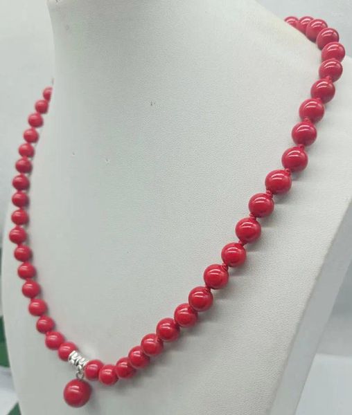 Anhänger Hübsche 8 mm rote Koralle, runde Perlen, 12 mm Anhänger, Halskette, 50,8 cm, modischer Damenschmuck, Geschenke 2023