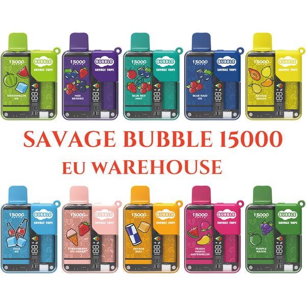 Savage Vape Bubble 15k puff bar vapes puff usa e getta 15000 Sigaretta elettronica Magazzino UE Blocco bambini Display intelligente integrato TYPE-C Potenza regolabile vs poco 10000 puff 12000