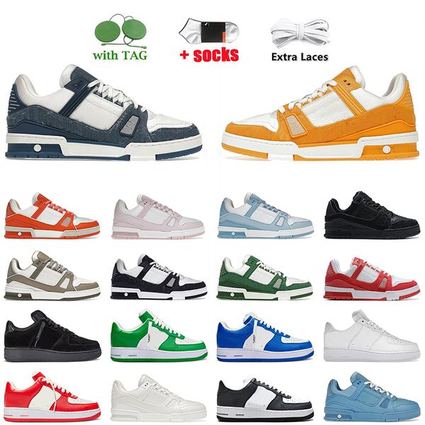 Top Quality lvaf1 Sapatos Casuais Denim Lona Patente Couro Abloh Preto Branco Verde Azul Sobreposições Plataforma Esporte Ao Ar Livre Treinadores Planos Tênis Preço Acessível