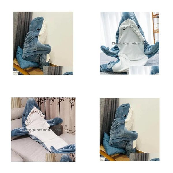 Coperte Cartoon Shark Slee Bag Pigiama Ufficio Pisolino Coperta Karakal Tessuto di alta qualità Scialle a sirena per consegna a domicilio Giardino domestico Te Dhhhx
