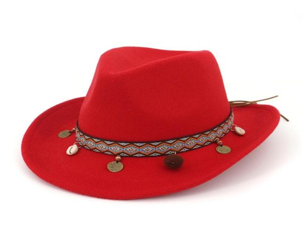 Qiuboss richard petty stetson feltro cowboy ocidental com fita étnica acabamento liso chapéu fedora de feltro de lã para homens e mulheres 4680037