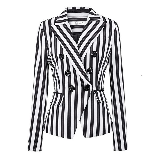Vintage indie listrado blazer terno feminino manga longa duplo breasted mulher comute jaqueta casual plus size casaco 231225