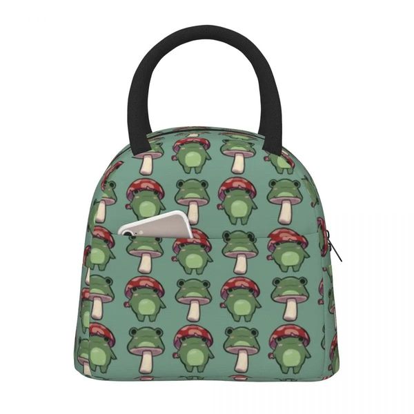 Bolsas de saque de cogumelo sapo bolsa de animais sapos de desenhos animados estéticos lanche vintage viagens de viagem sacos de comida oxford design gráfico saco de refrigerador