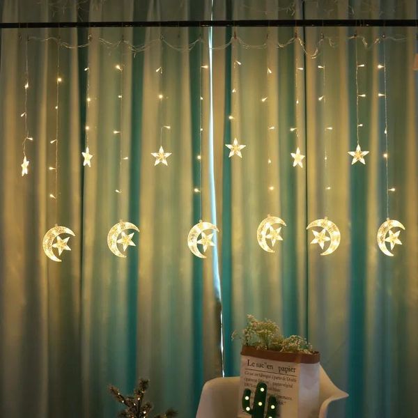 Decorazioni Stelle Luna Decorazioni natalizie a LED per la casa Luci a LED Stringa di illuminazione per tende Striscia Ghirlanda Decorazioni per feste di Capodanno Navidad 2019