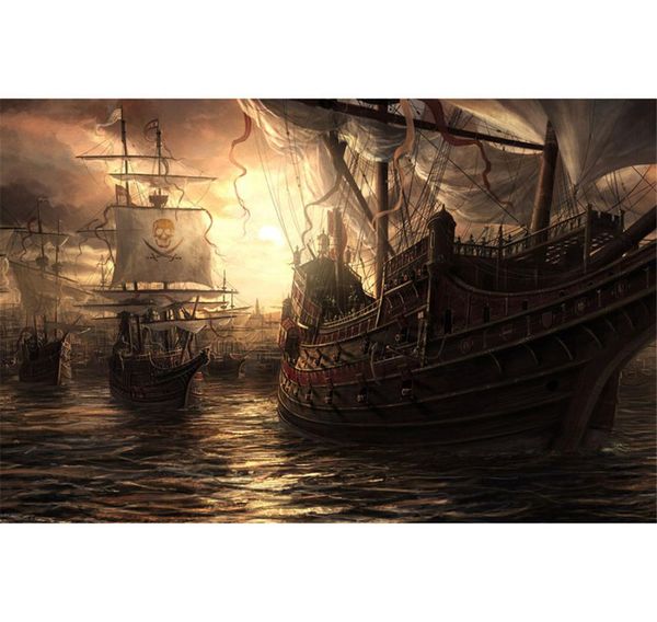 Navios piratas oceano pografia fundos noite pôr do sol cenário crianças po atirar pano de fundo para estúdio palco digital ba1884026