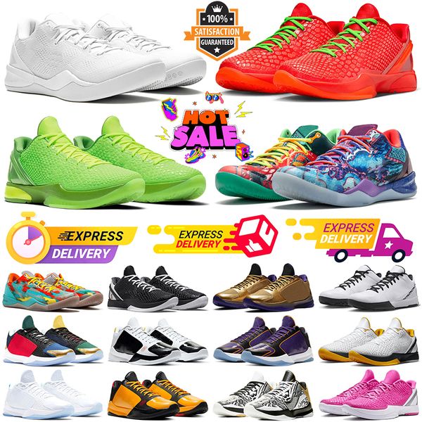 Tênis de basquete reverso Grinch Mamba 6 Protro Triple Branco Mambacita Grinch Pense Rosa Lee Del Sol Big Stage Laker Mens Womens Outdoor Sports Trainers Sapatilhas