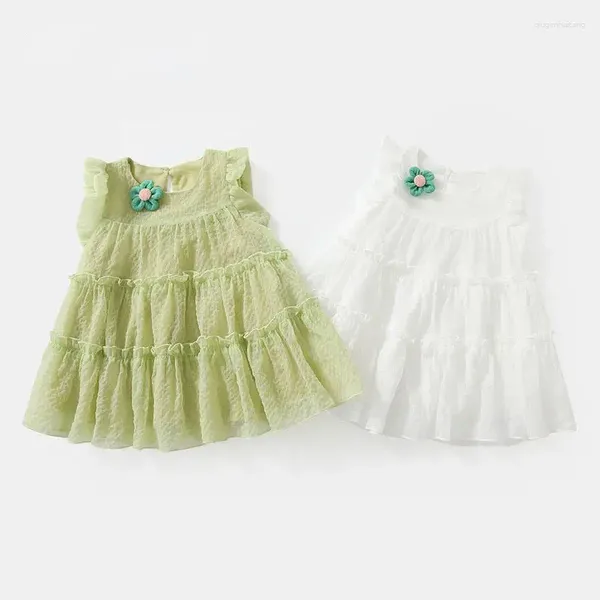 Платья для девочек, летнее поступление 2023 года, милое праздничное платье без рукавов с круглым вырезом и цветами, зеленое платье Roupa Infantil Menina, костюм 12 месяцев-7 лет