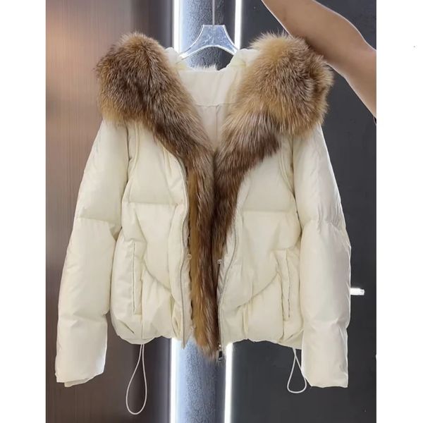 Casaco de inverno para mulheres real prata raposa pele cabo natural pele para baixo casaco marca jaquetas femininas 231226