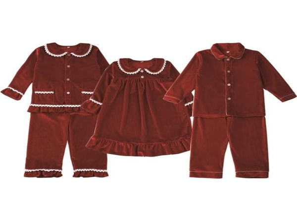 XMAS PJS Pigiama natalizio con bottoni in velluto rosso Indumenti da notte per bambini abbinati al pigiama per ragazze Pj 2111092491644