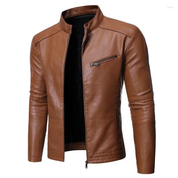 Jaquetas masculinas 2023 outono/inverno produto curto motocicleta stand up colarinho versátil lavável couro pu retro tendência moda casaco