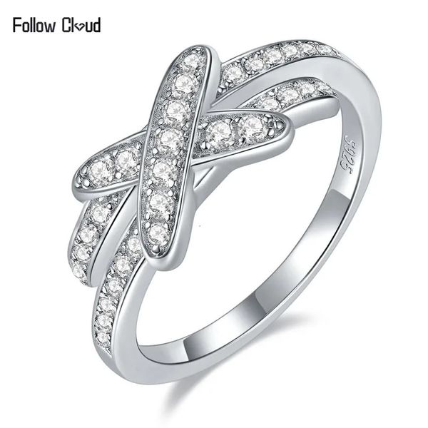 Follow Cloud 0,35 Karat Ehering mit Diamanten für Damen, X-Kreuzform, 925er-Sterlingsilber, D-Farben-Ring, edler Schmuck 231225