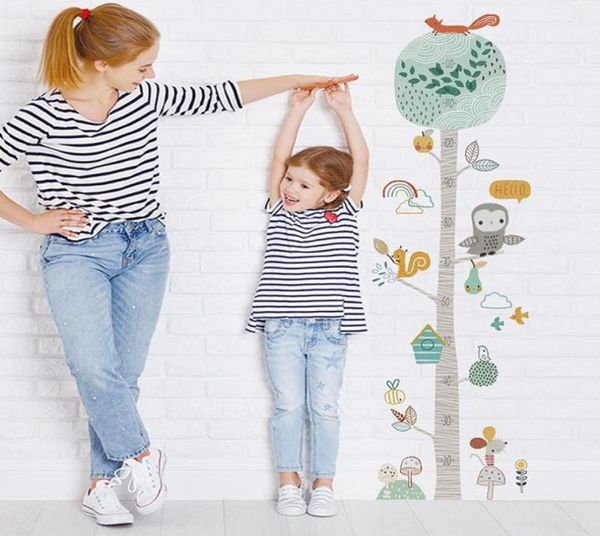 Adesivi murali Adesivo per misurazione dell'altezza dell'albero della foresta Decorazione della camera dei bambini Nursery Grafico di crescita del bambino Decalcomania Regalo per bambini2339241