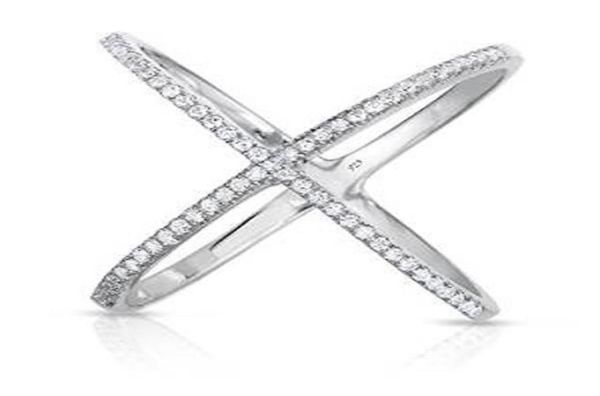 Cluster-Ringe, hochwertiges Rhodium-Roségold, authentisches 925er-Sterlingsilber, breiter Band-X-Ring, Mikro-Pavé-Zirkon, Criss Cross für Frauen