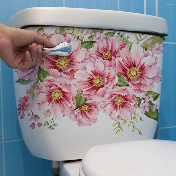 Sfondi 25 35 cm Pianta Fiore rosa Adesivo per toilette Bagno Decorativo da parete Decorazioni per la casa Ms2388