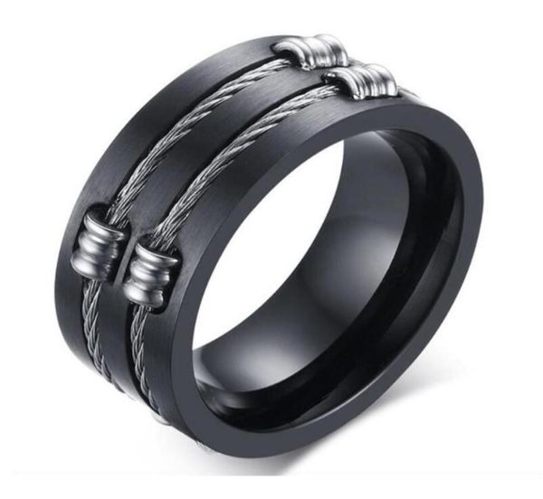 Anéis de motociclista de cabo de fio clássico para homens 316L aço inoxidável design escovado menino sinete faixas de dedo hip hop anel laminado jóias8782264
