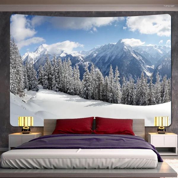 Arazzi Foresta Albero di Natale Scena di neve Decorazione della casa Arazzo artistico Appeso a parete bohémien Camera da letto