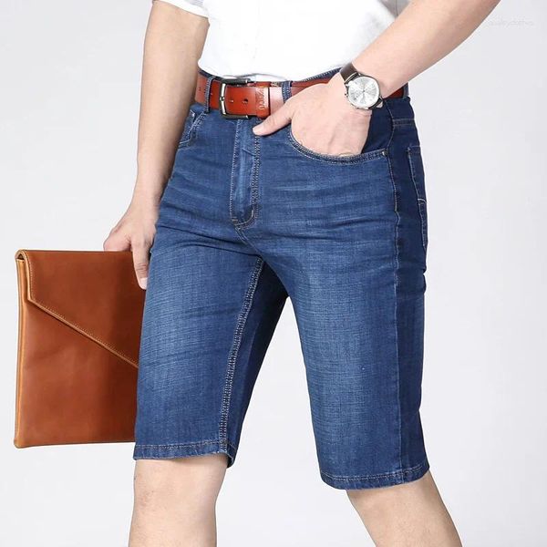 Jeans masculinos verão curto para homens moda negócios casual shorts retos soltos preto jean 38 40 42